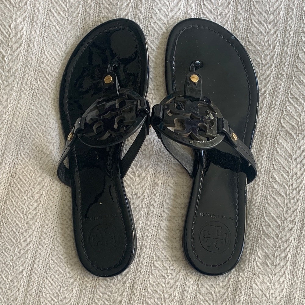 Tory Burch Black Sandals with Gold Accents